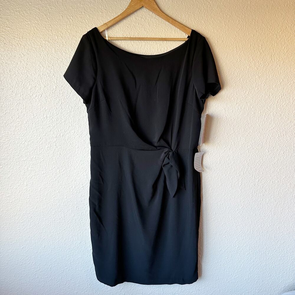 NWT JS Collections Black Side Tie Sheath Dress Short Sleeve Size 12 MSRP $148